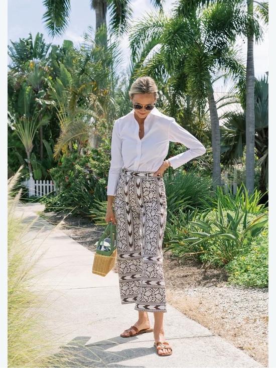 Julia Amory Pants - Julia Amory Babe Pant Island Ikat Printed Wide-Leg Pants - Brown & Cream Small